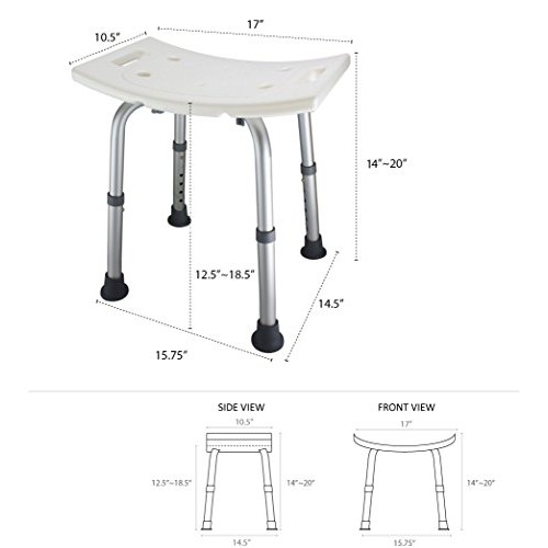 Ez2care Adjustable Lightweight Shower Bench, Bathtub Stool, White, 12.5 to 18...