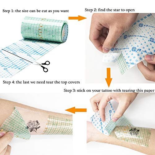 EZTAT2 Derm Defender Tattoo Aftercare Waterproof Bandage 6 inch x 4 inch Tran...
