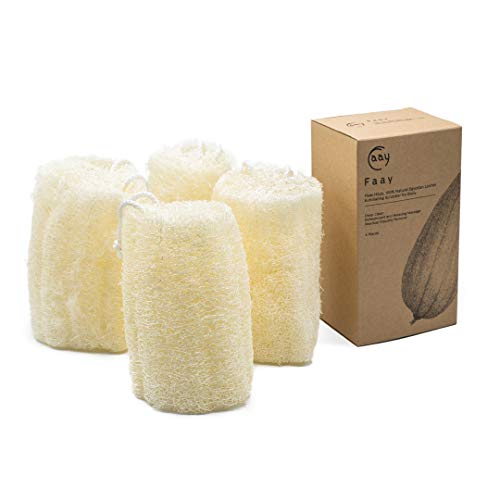 FAAY 4 Pcs Premium Natural Exfoliating Loofah Sponge: 6" Eco-friendly Unbleac...