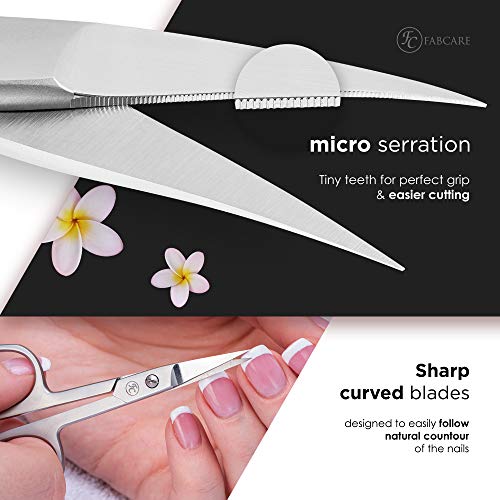 FABCARE curved nail scissors incl. pouch & e-book - innovative micro-serratio...