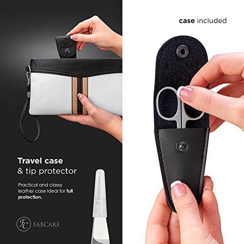 FABCARE curved nail scissors incl. pouch & e-book - innovative micro-serratio...