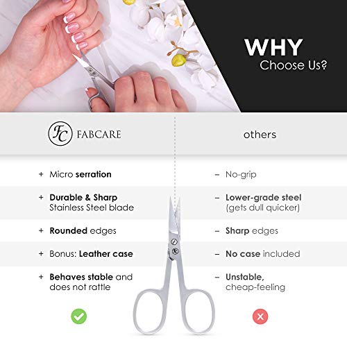 FABCARE curved nail scissors incl. pouch & e-book - innovative micro-serratio...