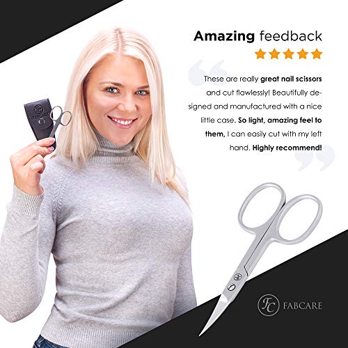 FABCARE curved nail scissors incl. pouch & e-book - innovative micro-serratio...