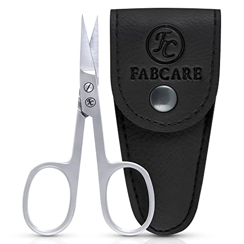 FABCARE curved nail scissors incl. pouch & e-book - innovative micro-serratio...