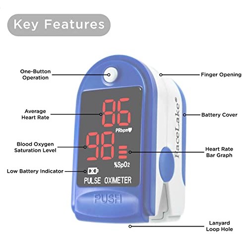 FaceLake ® FL400 Pulse Oximeter Fingertip with Carrying Case, Batteries, Lany...