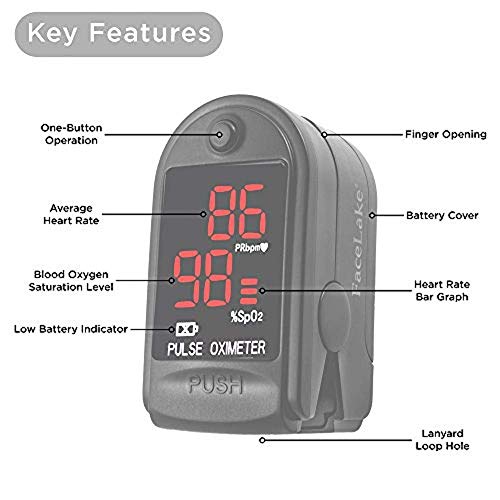 FaceLake ® FL400 Pulse Oximeter with Carrying Case, Batteries, Neck/Wrist Cor...