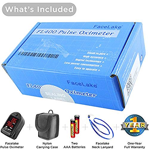 FaceLake ® FL400 Pulse Oximeter with Carrying Case, Batteries, Neck/Wrist Cor...