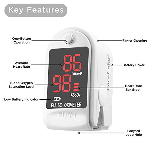 Facelake FL400 Pulse Oximeter with Neck/wrist Cord, Carrying Case and Batteri...
