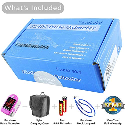 Facelake ® FL400P Pulse Oximeter with Carrying Case, Batteries, Neck/Wrist Co...