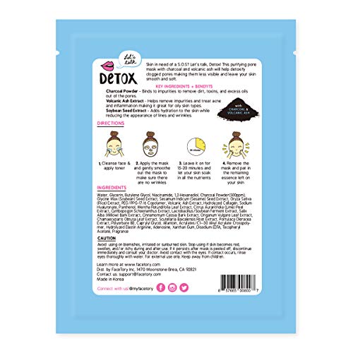 FaceTory Let's Talk, Detox Purifying Sheet Mask with Charcoal and Volcanic As...