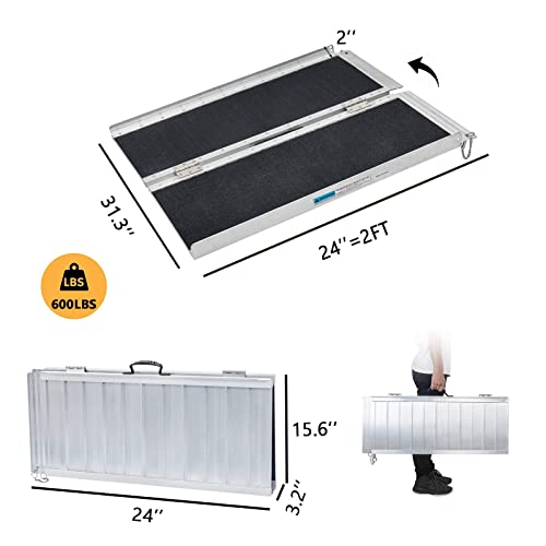 FACHNUO Wheelchair Ramp with Slip-Resistant Surface, Aluminum Foldable Portab...