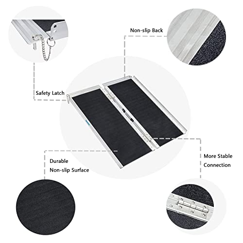 FACHNUO Wheelchair Ramp with Slip-Resistant Surface, Aluminum Foldable Portab...
