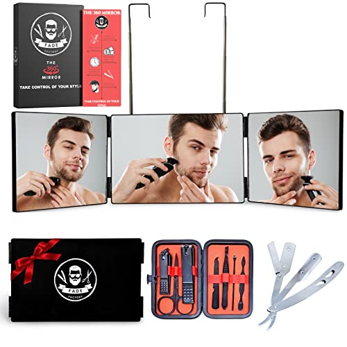 Fade Factory Selfcut 360° Mirror - Portable Hands-Free Trifold 3 Way Glass Mi...