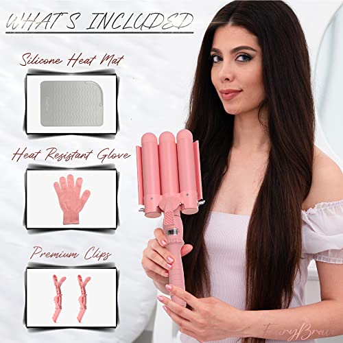 Large 3 Barrel Curling Iron, Triple Hair Waver & Crimper Wand for Beach Waves...