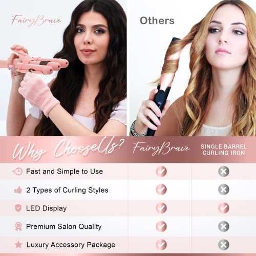 Large 3 Barrel Curling Iron, Triple Hair Waver & Crimper Wand for Beach Waves...