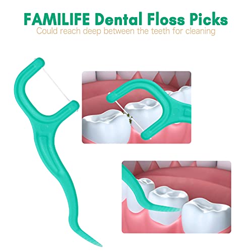 Dental Floss Picks FAMILIFE Dental Flossers Unwaxed, Fresh Cool Mint, Threade...