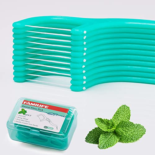 Dental Floss Picks FAMILIFE Dental Flossers Unwaxed, Fresh Cool Mint, Threade...
