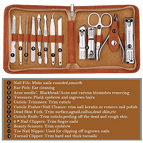 FAMILIFE F03 Manicure Set, Pedicure Kit Nail Clipper Set 13pcs Professional M...
