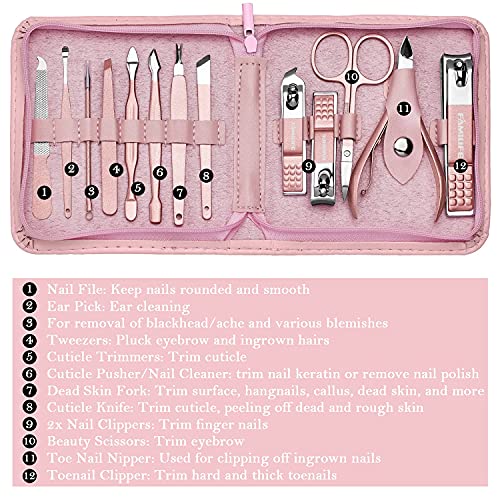 FAMILIFE F06 Manicure Set, 13pcs Pedicure Kit Rose Gold Nail Clipper Set Prof...