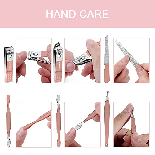 FAMILIFE F06 Manicure Set, 13pcs Pedicure Kit Rose Gold Nail Clipper Set Prof...