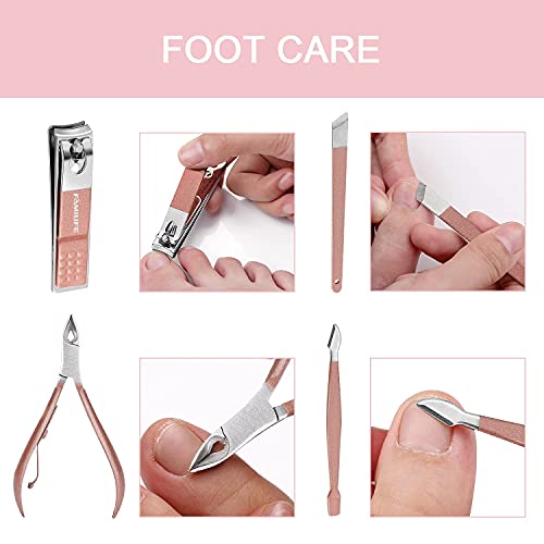 FAMILIFE F06 Manicure Set, 13pcs Pedicure Kit Rose Gold Nail Clipper Set Prof...