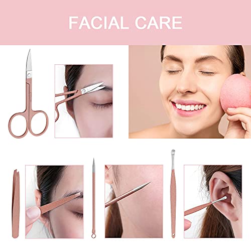 FAMILIFE F06 Manicure Set, 13pcs Pedicure Kit Rose Gold Nail Clipper Set Prof...