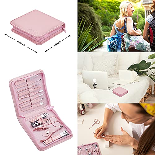 FAMILIFE F06 Manicure Set, 13pcs Pedicure Kit Rose Gold Nail Clipper Set Prof...