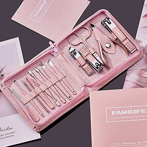FAMILIFE F06 Manicure Set, 13pcs Pedicure Kit Rose Gold Nail Clipper Set Prof...