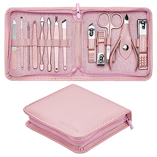 FAMILIFE F06 Manicure Set, 13pcs Pedicure Kit Rose Gold Nail Clipper Set Prof...