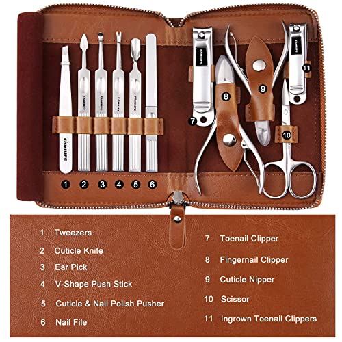 Manicure Set, FAMILIFE Professional Manicure Kit Nail Clippers Set 11 in 1 St...
