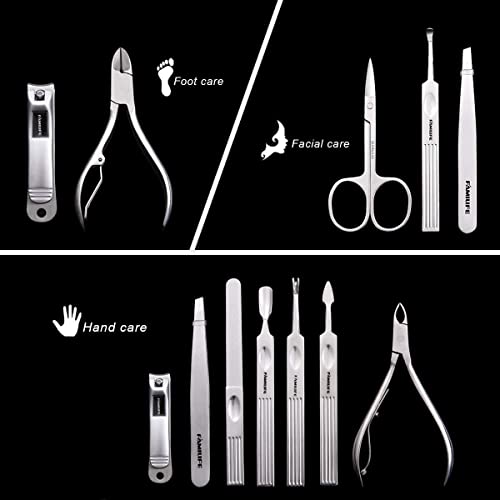 Manicure Set, FAMILIFE Professional Manicure Kit Nail Clippers Set 11 in 1 St...