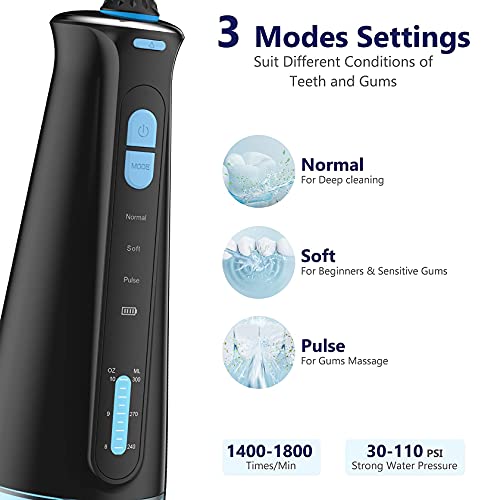 Water Flosser for Teeth, Cordless Professional Dental Oral Irrigator with 3 M...