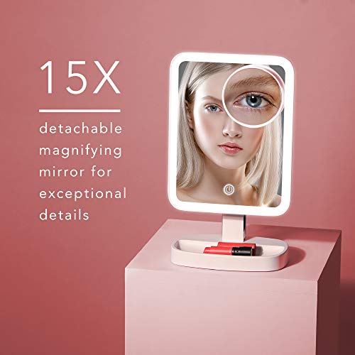 Fancii LED Makeup Vanity Mirror with 3 Light Setting and 15x Magnifying Mirro...