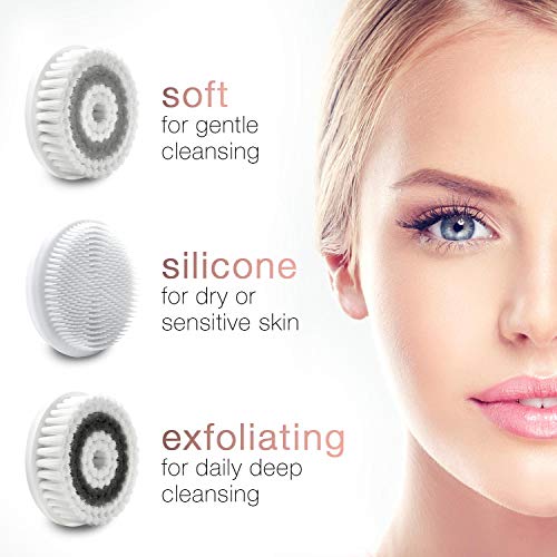 Waterproof Facial Cleansing Spin Brush Set with 3 Exfoliating Brush Heads - C...