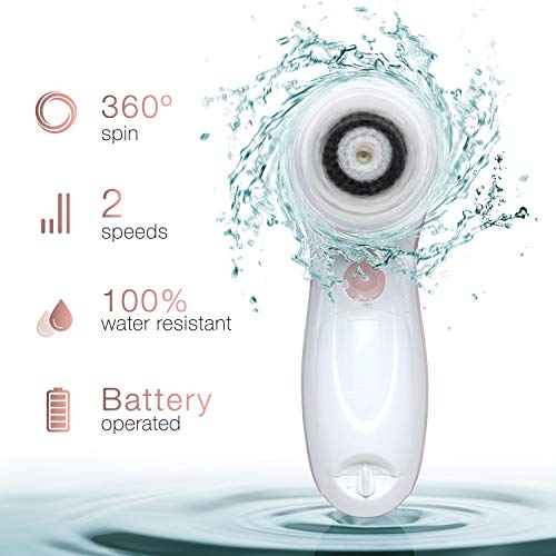 Waterproof Facial Cleansing Spin Brush Set with 3 Exfoliating Brush Heads - C...