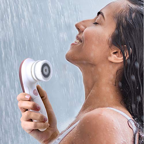 Waterproof Facial Cleansing Spin Brush Set with 3 Exfoliating Brush Heads - C...