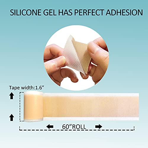 Fanhostco Medical Silicone Scar Tape (1.6” x 60”) - Silicone Strips Gel Tape ...