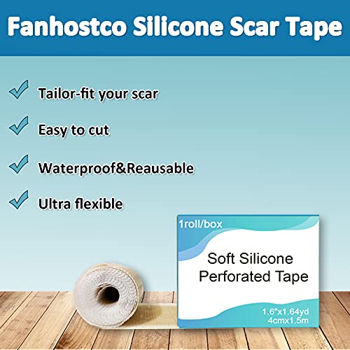 Fanhostco Medical Silicone Scar Tape (1.6” x 60”) - Silicone Strips Gel Tape ...