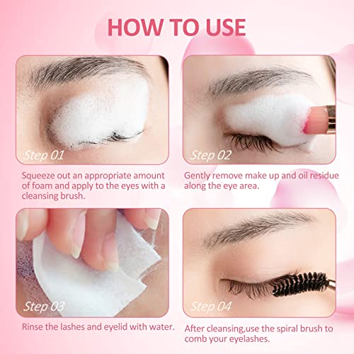 Eyelash Extension Cleanser 60ml +Mascara Wand+ Brush Eyelid Foaming Cleanser,...
