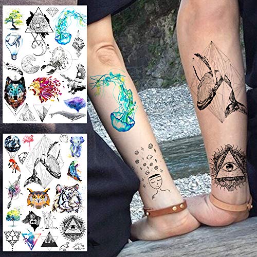 6 Sheets FANRUI Cute Small Temporary Tattoos For Kids Men Women Watercolor Sp...