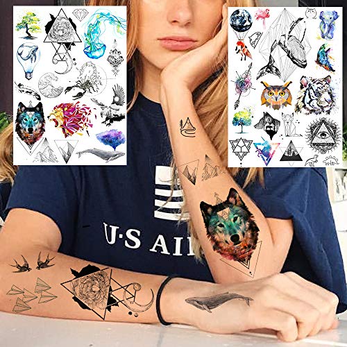6 Sheets FANRUI Cute Small Temporary Tattoos For Kids Men Women Watercolor Sp...