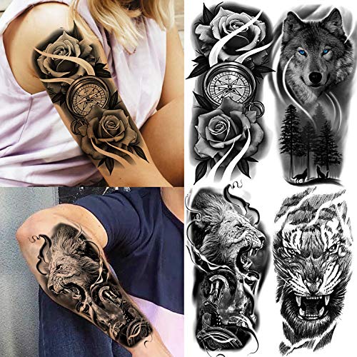 FANRUI 22 Sheets Realistic Black Animals Temporary Tattoos For Women Men Half...