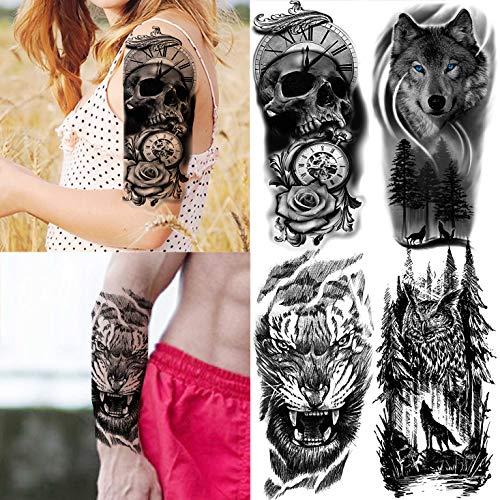 FANRUI 22 Sheets Realistic Black Animals Temporary Tattoos For Women Men Half...
