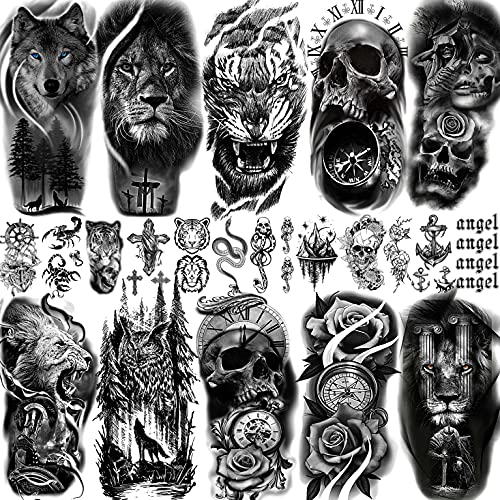 FANRUI 22 Sheets Realistic Black Animals Temporary Tattoos For Women Men Half...