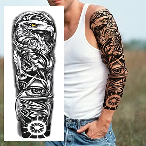 FANRUI 24 Sheets Cool Super Large Full Arm Temporary Tattoo Sleeve For Men wi...