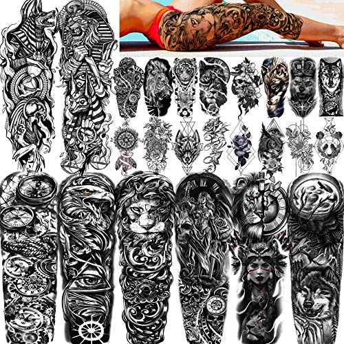FANRUI 24 Sheets Cool Super Large Full Arm Temporary Tattoo Sleeve For Men wi...