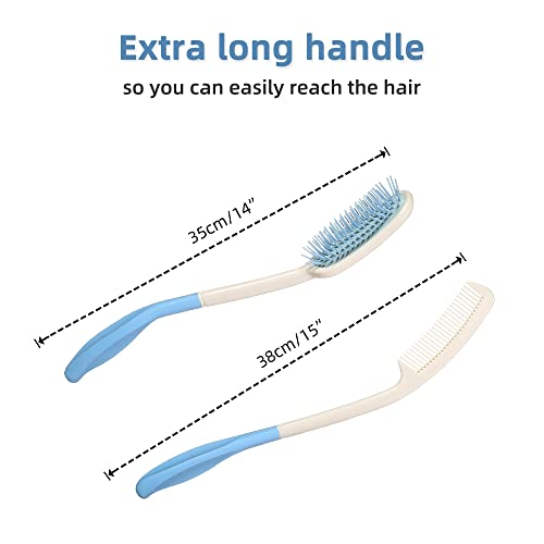 Long Reach Handled Comb and Hair Brush Set Applicable to elderly and hand-dis...