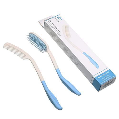 Long Reach Handled Comb and Hair Brush Set Applicable to elderly and hand-dis...