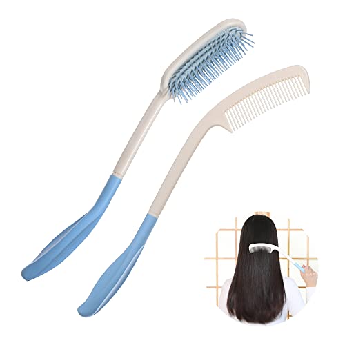 Long Reach Handled Comb and Hair Brush Set Applicable to elderly and hand-dis...