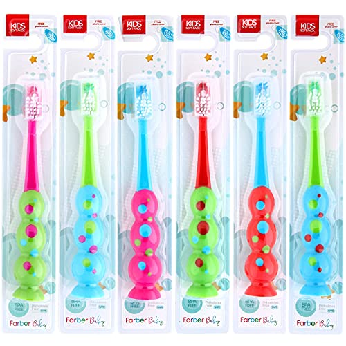 Farber Baby Kids Toothbrushes Set – Childrens Toothbrush 6 Pack with Compact,...